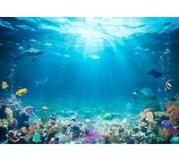 BELECO 3x2mftFondale sottomarino in tessuto Fondale sottomarino per la fotografia Sotto il mare Pesci tropicali Delfino Tartaruga Corallo Mare profondo Luce solare Fondale marino Sfondo Prop