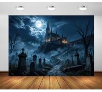 BELECO 3x3m Sfondo In Tessuto Castello Infestato Halloween | Cimitero Al Chiaro Di Luna Fortezza Gotica Scala Sfondo Halloween Decorazione Festa Accessorio Fotografico