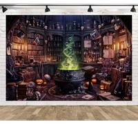 BELECO 3x3m Sfondo in Tessuto Laboratorio Strega Alchimia Magica | Casetta della Strega Calderone Pozioni Biblioteca Gotica Sfondo Halloween Party Decorazioni Photo Booth Props