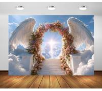 BELECO 3x3m Sfondo in tessuto Scala Verso Il Cielo Ali D Angelo | Arco Floreale Croce Luminosa Cielo Sfondo Decorazioni di Festa Striscia Accessori Fotografia