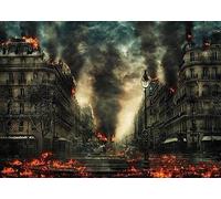 BELECO 4.6x3m Tessuto Disastro Città Sfondo Incendio Urbano Edificio in Fiamme Strada Fumo Scuro Città Distrutta Halloween Tema Disastro Decorazione Festa Bambino Adulto Foto Accessori