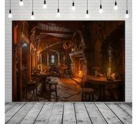 BELECO 6x3m Sfondo in tessuto per taverna medievale per fotografia,interni in legno,camino a lume di candela,antica taverna,bar,ristorante,sfondo per decorazioni per feste,cabina fotografica