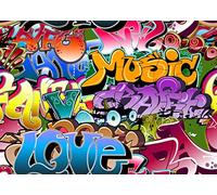 BELECO 6x3m Tessuto Sfondo Graffiti Anni '80 e '90 per Decorazioni Festa a Tema Hip Hop - Urban Street Art per Compleanno