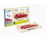 Beleduc Puzzle a strati per auto, puzzle educativo in legno con 5 strati, giocattolo per abilità motorie dai 4 anni in su, puzzle educativo Montessori per bambini, costruzione del veicolo giocoso