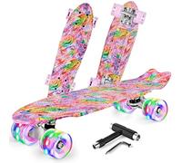 BELEEV Mini Cruiser LED Skateboard 22 Inch (56cm) per Bambini, Giovani e Adulti - Completo con Ruote e All-in-One Skate T-Tool per Principianti