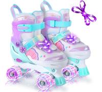 BELEEV Pattini a Rotelle per Bambini, Pattini Roller Ajustabili con 8 Ruote LED Luminose e Lacci per Principianti Ragazzi Ragazze, Sicuri Divertenti, Regalo di Compleanno e Natale - Purple M