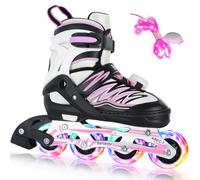 BELEEV Pattini In Linea Bambina con Lacci e Ruote LED Luminos, Inline Skates 4 Misure Regolabili per Bambina e Bambino, Principianti, Uso Interno Esterno, Regali per Compleanno e Natale - Pink L