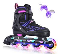 BELEEV Pattini In Linea Bambina con Lacci e Ruote LED Luminos, Inline Skates 4 Misure Regolabili per Bambina e Bambino, Principianti, Uso Interno Esterno, Regali per Compleanno e Natale - Purple L