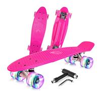 BELEEV Skateboard 22 Inch Completo Mini Cruiser LED per Bambini, Giovani e Adulti - Ruote con All-in-One Skate T-Tool per Principiante 56cm