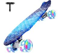 BELEEV Skateboard 22 inch Completo Mini Cruiser LED Skateboard per Bambini, Giovani e Adulti, Ruote con all-in-One Skate T-Tool per Principiante Skateboard 56cm