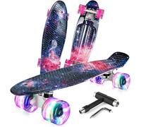 BELEEV Skateboard 22 inch Completo Mini Cruiser LED Skateboard per Bambini, Giovani e Adulti, Ruote con all-in-One Skate T-Tool per Principiante Skateboard 56cm