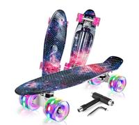 BELEEV Skateboard 22 inch Completo Mini Cruiser LED Skateboard per Bambini, Giovani e Adulti, Ruote con all-in-One Skate T-Tool per Principiante Skateboard 56cm