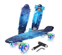 BELEEV Skateboard Cruiser da 55,9 cm per bambini, ragazzi, adolescenti, adulti, principianti, ruote luminose a LED, mini skateboard classico completo con attrezzo a T, carico massimo 99,8 kg