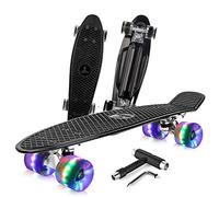 BELEEV1 Mini Cruiser LED Skateboard 22 Inch (56cm) per Bambini, Giovani e Adulti - Completo Con Ruote e T-Tool per Principianti