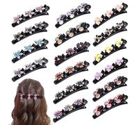 BELEFU 16 fermagli per capelli intrecciati a becco d'anatra con strass, 4 stili scintillanti, per donne e ragazze, accessori per lo styling (fiore, stella, ciliegia e farfalla)