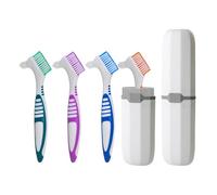 BELEFU 4 spazzole per protesi a doppio lato con 2 custodie, spazzolino per denti falsi, spazzola per la pulizia dentale con setole morbide multistrato e manico antiscivolo (5 colori)