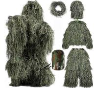 Beler Ghillie Suit, Set di Costumi 3D Camouflage in 5 Pezzi, Abito Mimetico per Foresta e Caccia, Set di Costumi Mimetici (Verde Bosco, M/L)
