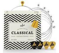 BELFORT Corde Chitarra Classica Nylon Argento - Set da 6 + Corda Mi Extra | 4 plettri, corda Mi acuta extra ed eBook inclusi. Ideali per chitarra classica, flamenca e da concerto.