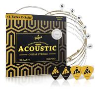 BELFORT Corde rivestite per chitarra western - 3 X durevoli e antiruggine | Bronzo fosforoso Accoustic Guitar Strings (set da 6) con corda elettrica bonus + 4 plettri (corde per chitarra acustica)