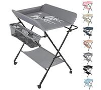 Belfoyer Tavolo fasciatoio pieghevole e portatile 3 in 1, carico massimo 25 kg per nuovi fasciatoio con cestello portaoggetti, cintura di sicurezza e 4 ruote con freno, regolabile in altezza, grigio
