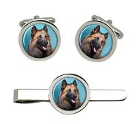 Belga Pastore Cane (Tervuren) Gemelli E Fermacravatta Set