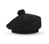 BELGLY Cappello scozzese Tam o' Shanter acrilico Tammy Jimmy cappello piatto in molti tartan, Nero tinta unita., Taglia unica