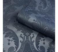 Belgravia Amara Floreale Damascata Lucido Carta da Parati Ruvida - Blu Navy 7371