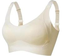 Beliablefor Bra, Women's Ribbed Push-Up Wireless Bra, Adjustable Straps, Invisible Lift, Four-Breasted Support (White,XL)