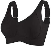 Beliablefor Bra, Women's Ribbed Push-Up Wireless Bra, Adjustable Straps, Invisible Lift, Four-Breasted Support (Black,XL)