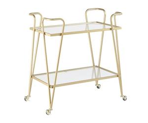 Beliani Carrello da cucina dorato a due ripiani aperti in vetro 75 x 45 cm