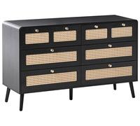 Beliani Cassettiera MDF 6 cassetti Gambe in legno e PE Rattan Nero
