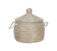 Beliani Cestino Boho intrecciato a mano con maniglie e coperchio in paglia naturale, accessorio decorativo