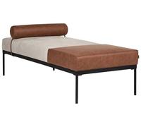 Beliani Chaise longue in lino sintetico ecopelle beige e marrone con gambe nere in ferro