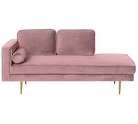 Beliani Chaise Longue Versione Sinistra Velluto Rosa Piedi in Metallo e Cuscini