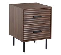 Beliani Comodino a 2 cassetti con struttura in legno compensato e gambe in metallo, design scanalato marrone scuro