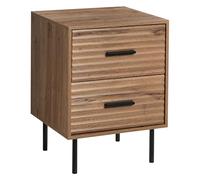Beliani Comodino a 2 cassetti con struttura in legno compensato e gambe in metallo, design scanalato marrone chiaro