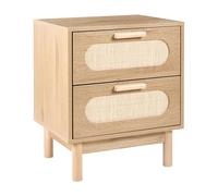 Beliani Comodino Boho in truciolato con frontale in rattan 2 cassetti marrone chiaro