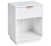 Beliani Comodino in MDF con 1 cassetto e maniglia dorata frontale scanalata 1 ripiano Bianco