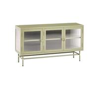 Beliani Credenza a 3 ante in metallo verde e vetro con ripiani 115 x 35