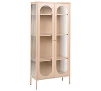 Beliani Credenza alta in acciaio, 2 ante, elementi in vetro beige
