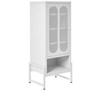 Beliani Credenza industriale moderna in acciaio con 1 anta ovale traforata e ripiano colore bianco