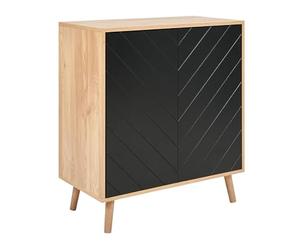 Beliani Credenza scandinava in MDF impiallacciato in legno a 2 ante con ripiani per la camera da letto Soluzione di archiviazione in legno nero e chiaro