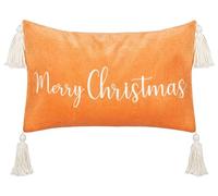 Beliani Cuscino decorativo in cotone velluto con motivo natalizio e nappe arancione 30 x 50 cm