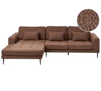 Beliani Divano angolare imbottito in boiclè marrone lato destro a forma di L con sedile imbottito e trapuntato