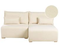 Beliani Divano angolare modulare Boucle sinistro con funzione letto e contenitore bianco sporco