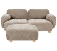 Beliani Divano componibile a 2 posti in tessuto due elementi angolari con poggiapiedi gambe in legno beige