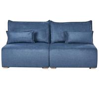 Beliani Divano componibile a 3 posti in tessuto con funzione letto e contenitore Blu