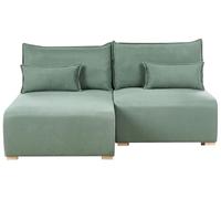 Beliani Divano componibile a 3 posti in tessuto con funzione letto e contenitore verde chiaro lato destro