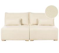 Beliani Divano componibile Boucle a 3 posti con funzione letto e contenitore bianco sporco