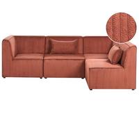 Beliani Divano componibile moderno a 4 posti in velluto a coste con cuscini angolari a destra, colore marrone dorato